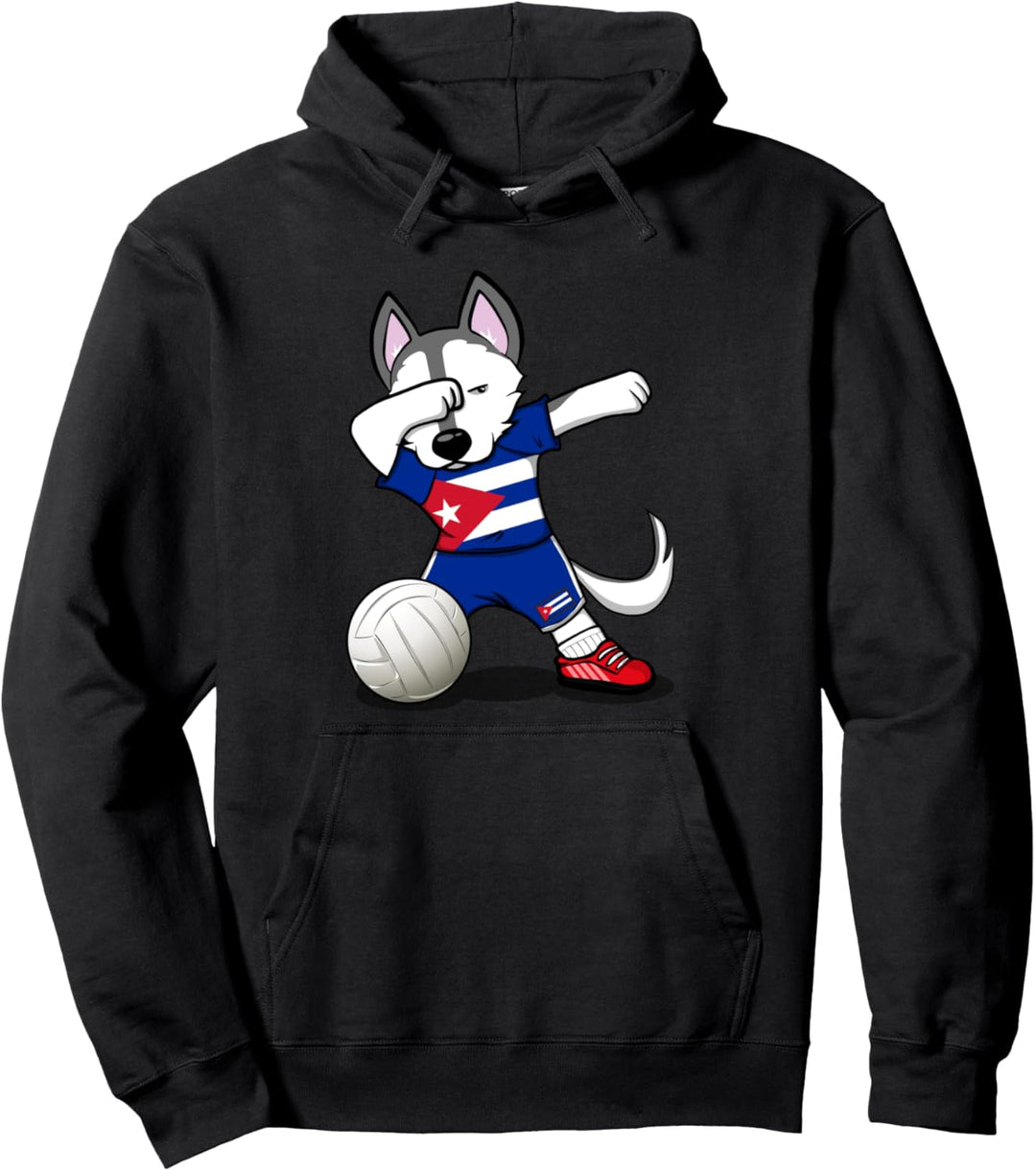 Dabbing Husky Hund Kuba Volleyball - Kubanische Flagge Sport Pullover Hoodie