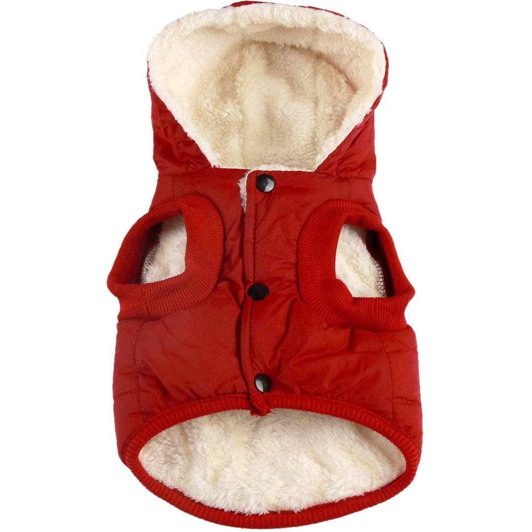 Warmes Fleece Hund Hoodie im Winter, kleine Hundejacke Hundemäntel mit Kapuze (Rot M) Medium (Pack o