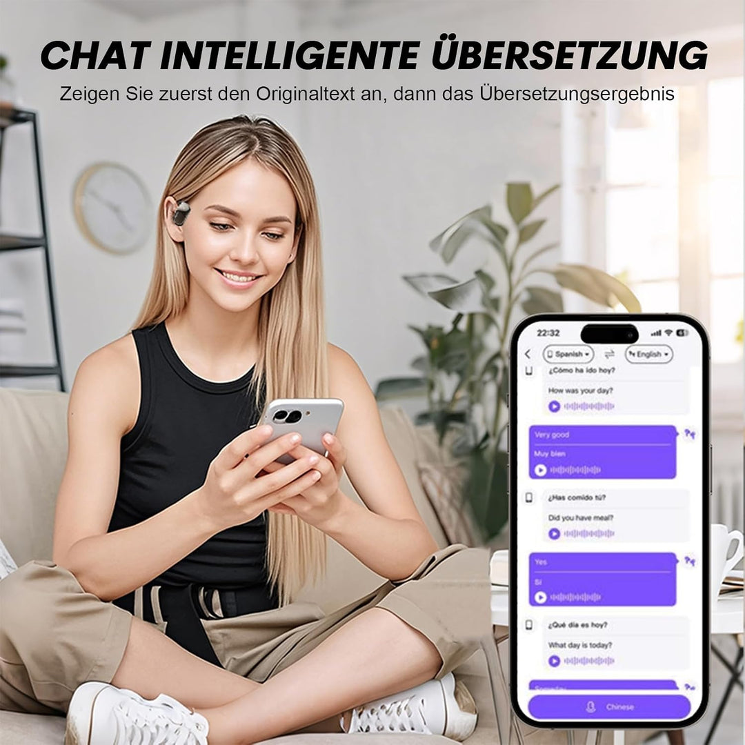 Xmenha AI Translation Earbuds mit Touchscreen Open Ear Übersetzer Kopfhörer kabellos Bluetooth Sport