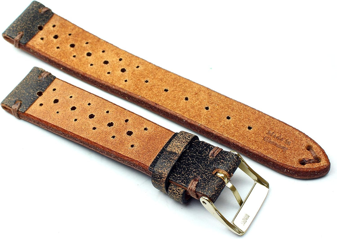 18mm Fluco Racing Rallye Vintage Rindsleder Uhrenarmband handgemacht in Deutschland Robust braun Ton