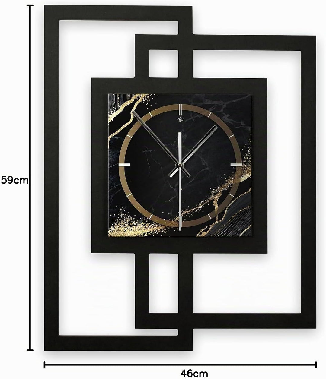 Kreative Feder Designer-WANDUHR „Black &amp; Gold Waves“ in modernem Metallic-Look ohne Tickgeräusche (F