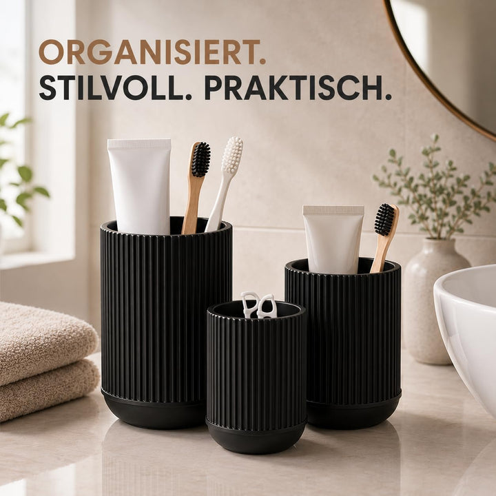 CABU Stiftehalter Schwarz 3er Set – Minimalistischer Schreibtisch Organizer – Multifunktionaler Stif