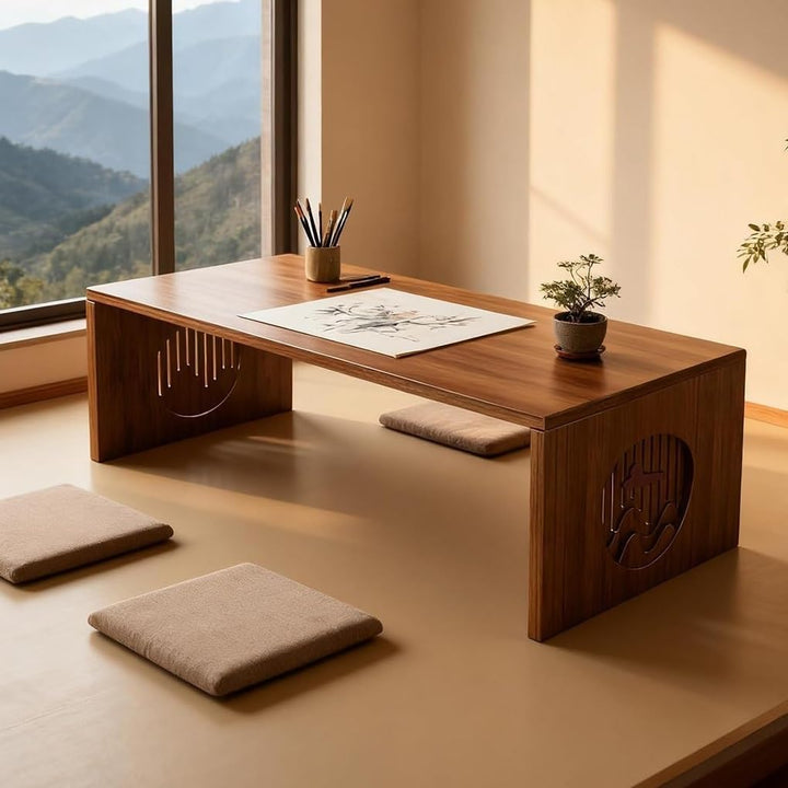 Japanischer klappbarer Bodentisch, Bambus Meditations-Tisch zum Sitzen auf dem Boden, tragbarer Teet