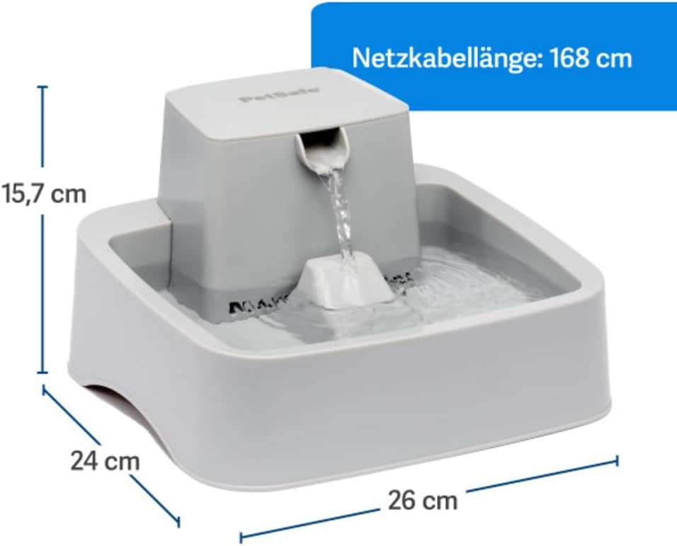 PetSafe Drinkwell Haustierbrunnen, 1/2 Gallon | Freifall-Wasserstrom, Anpassbarer Wasserfluss, Förde