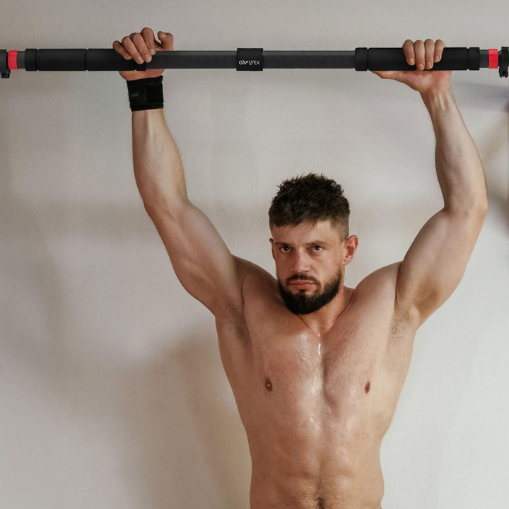 Gymtek® Klimmzugstange für Türrahmen Pull Up Bar Türstange - 65-100 cm Schwarz und rot, Schwarz und