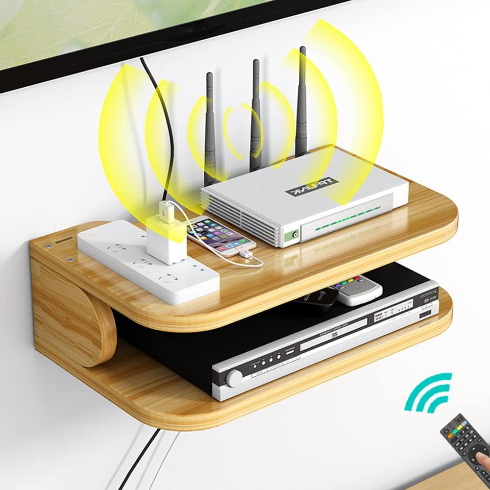 Hggzeg WiFi Router Aufbewahrungsbox Schwebende Regale TV Set-Top-Rack, Wandmontage mehrschichtige Ka
