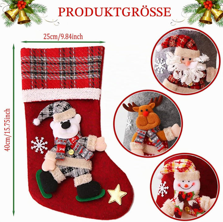YIMINI 4 Stück Christmas Stocking Gross,Hängende Weihnachtsdeko,Nikolausstrumpf Personalized,Befülle