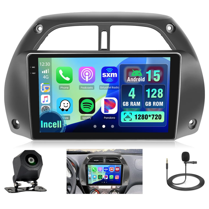 Hikity 4+128G 9" Android Autoradio für Toyota RAV4 2001-2006 | Incell Touchscreen Wireless Carplay A