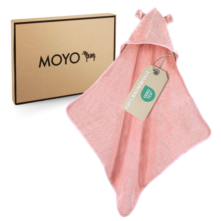 MOYO Kapuzenhandtuch mit Ohren in Rosé I 75x75cm I Kleinkind &amp; Baby Badeponcho aus 100% Frottee-Baum