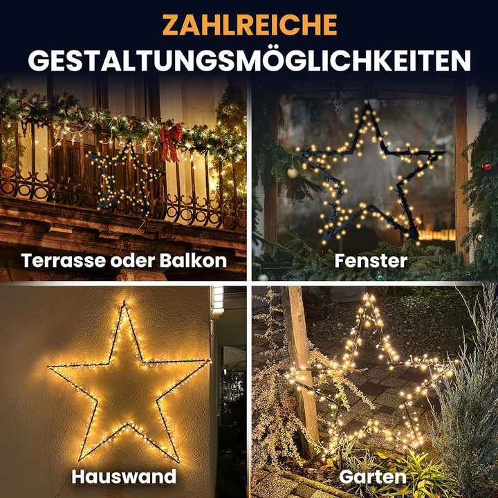 Gartenpirat Gartenstern mit Erdspiess Ø 60 cm 150 LED warmweiss mit Timer-Funktion Gartenstecker Wei