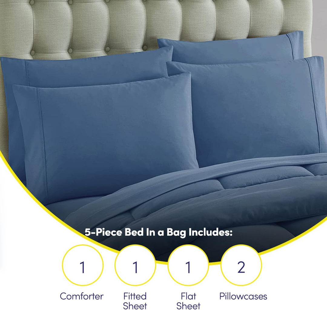 Sweet Home Collection 5 Piece Comforter Set Bag Solid Color All Season Soft Down Alternative Blanket