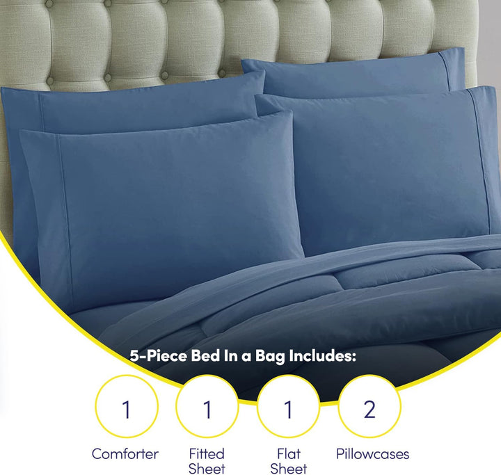Sweet Home Collection 5 Piece Comforter Set Bag Solid Color All Season Soft Down Alternative Blanket