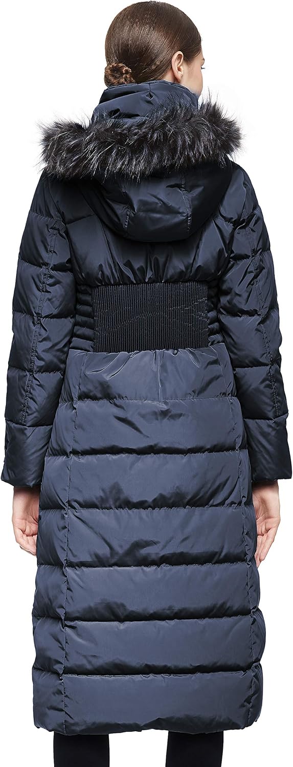 Orolay Damen Daunenmantel Lang Warm Winterjacke mit Kapuze Kunstpelz XXL Marine, XXL Marine