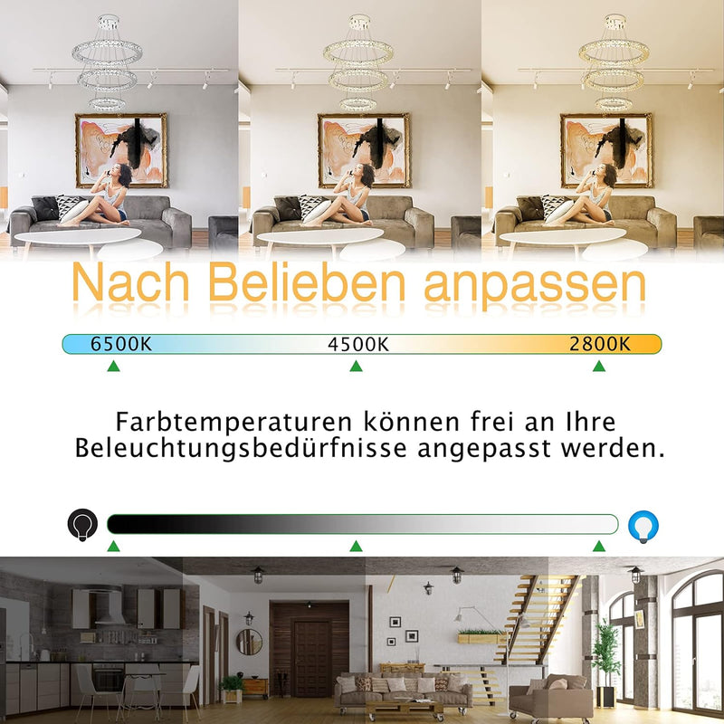 AufuN 96W Moderne Kristall LED 3 Ring Design, Kreative Kronleuchter Hängelampe für Schlafzimmer Wohn