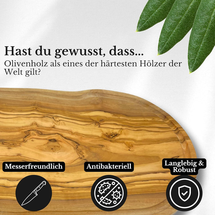 Schneidebrett Olivenholz - massives Servierbrett Holz Olivenholzbrett antibakteriell - Holzbrett Küc