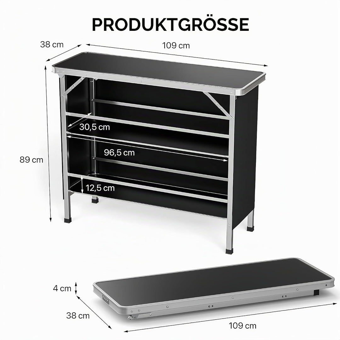 Bonnlo Campingtisch aus Aluminium, Klappbarer Outdoor Bartisch, Leicht &amp; Tragbar, 2-stufige Ablage m
