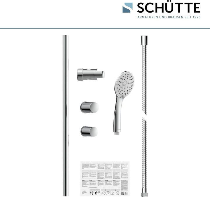 SCHÜTTE 64830 Napoli Stangenbrauseset, Brausestange mit Duschkopf, Duschbrause, Brausegarnitur mit H
