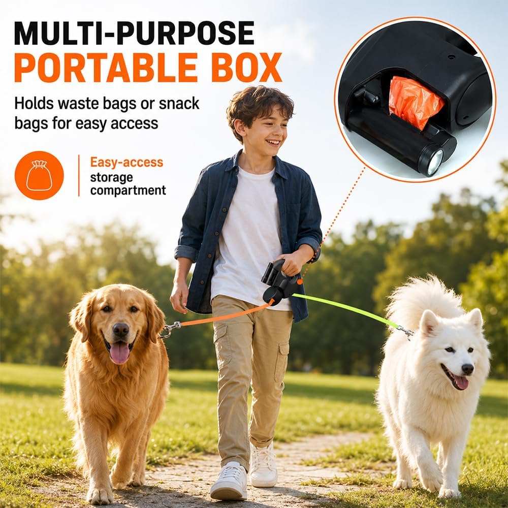 Doppelte Einziehbare Hundeleine, 3M Flexible Einziehbare Hundeleine Doppelleine fur Zwei Hunde mit L