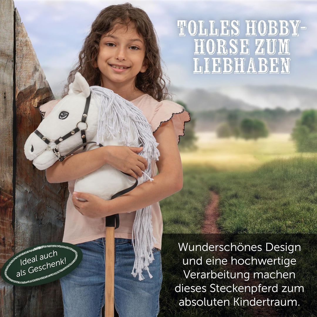 Pink Papaya Hobby Horse Mia, mit Halfter und Trense, Steckenpferd fürs Hobby Horsing, Pferd zum Reit