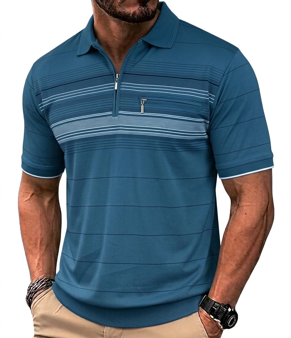 Soltice Herren Kurzarm Poloshirts, Gestreifte Poloshirts, Blousonshirts, Golfshirts mit Brusttaschen
