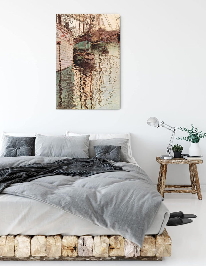 Egon Schiele - Segelschiffe im wellenbewegtem Wasser als Leinwandbild / Grösse: 100x70 cm / Wandbild