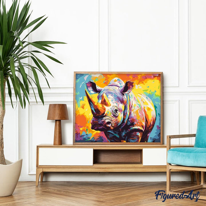 Figured'Art Malen Nach Zahlen Erwachsene Mit Rahmen Nashorn Farbenfroh Abstrakt - Paint by Numbers B