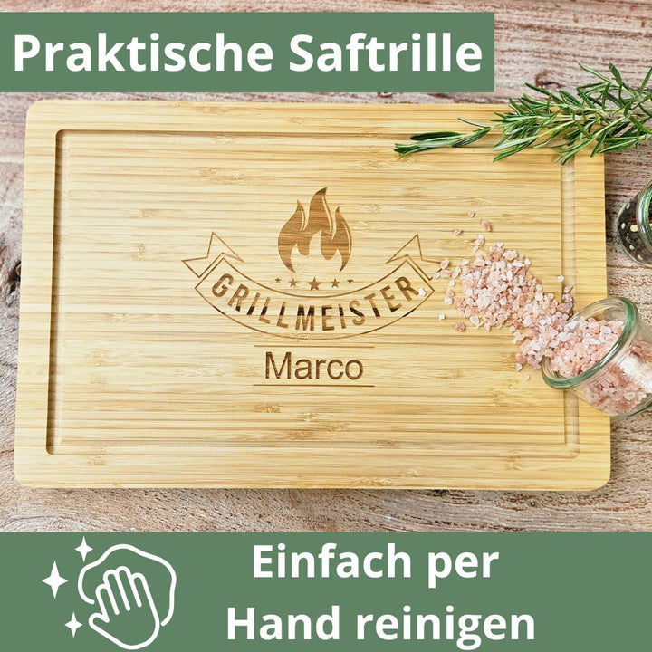 Premium Grillmeister Schneidebrett personalisiert aus Bambur XL Schneidebrett Holz personalisiert |