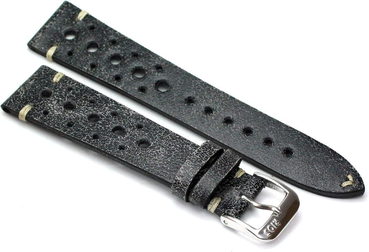 RIOS1931 Rallye Vintage Rindsleder Uhrenarmband handgemacht in Deutschland 20mm Scratched Black