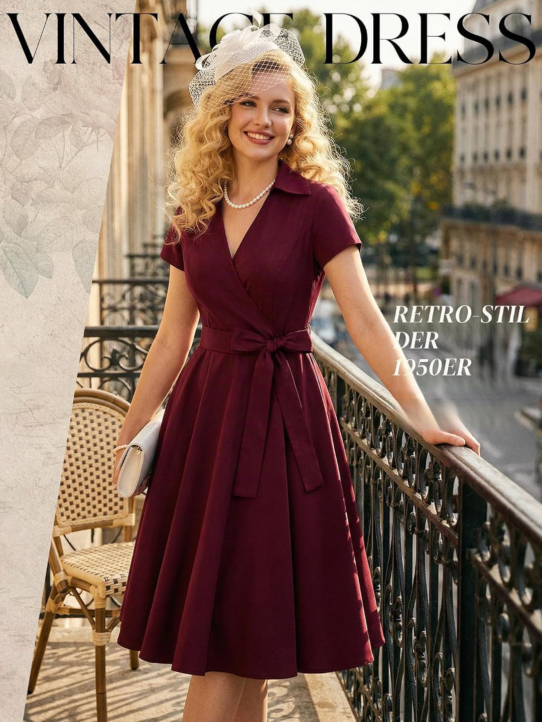 Rockabilly Kleider Damen V-Ausschnitt Midi Festliche Kleider für Hochzeit Vintage Cocktailkleid XXL