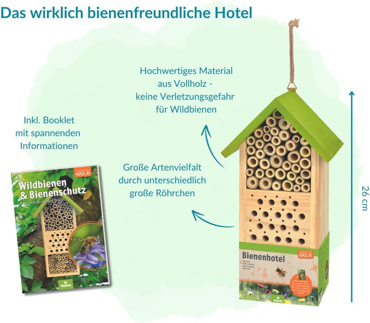 Bienenhotel Expedition Natur, Nist- und Überwinterungshilfe für Wildbienen, Mit spannendem Booklet f