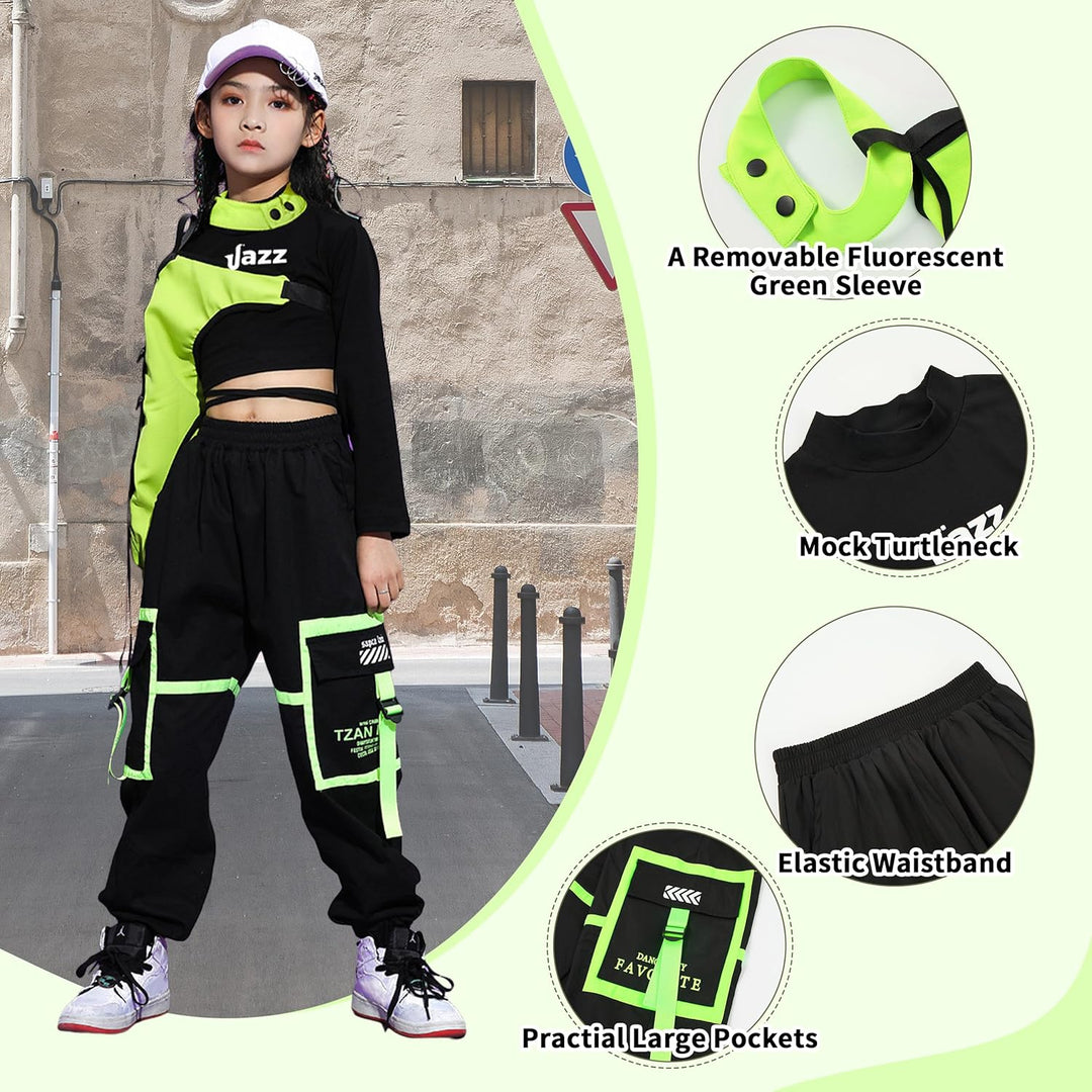 LOLANTA Hip Hop Kleidung Mädchen, Teenager Jazz Tanz Outfit,Bauchfreies Oberteil Cargohose Kleidungs