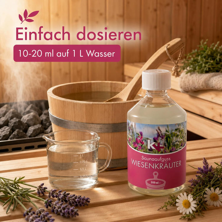 KK Sauna Aufguss Konzentrate PREMIUM - Made in Germany - Duftsorte Wiesenkräuter - 500 ml Flasche -