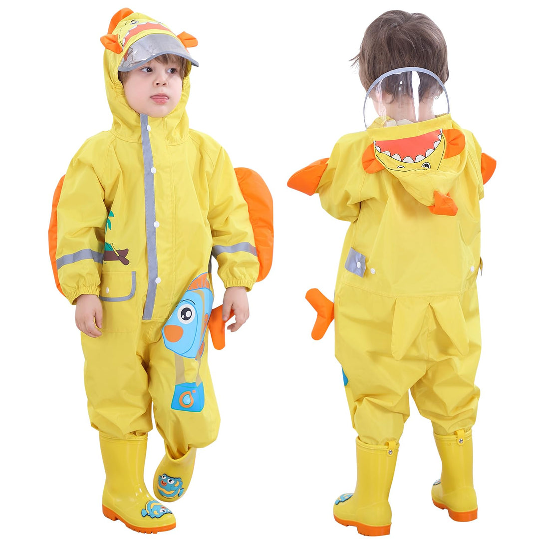 Kinder Regenanzug - Jungen Mädchen Regenmantel Wasserdichter Regenponcho Niedlicher Cartoon-Muster R