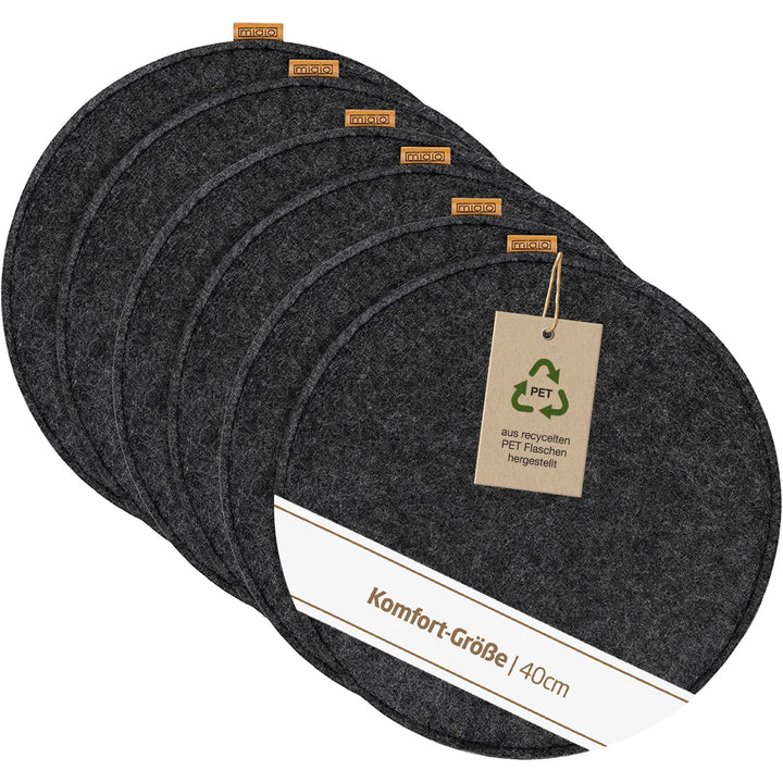 Miqio Design Filz Sitzkissen XL Rund mit Antirutschnoppen | 40cm | 6er-Set | Indoor und Outdoor | Na