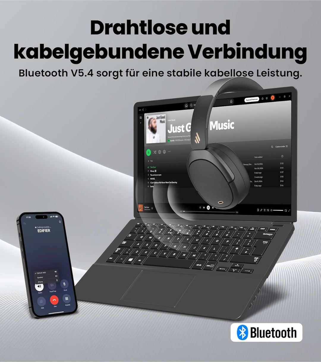 Edifier W80 Faltbare Over-Ear-Bluetooth-Kopfhörer mit aktiver Geräuschunterdrückung (-49 dB), LDAC H