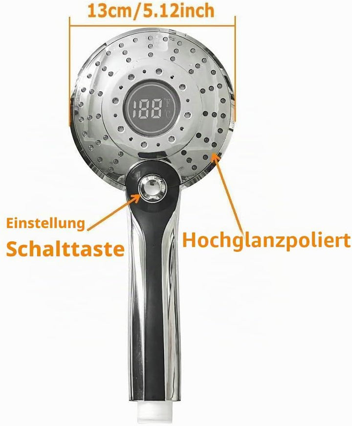 GuDoQi LED Duschkopf, 3 Farben Farbwechsel Temperaturregelung, 3 Strahlarten, Digitale Temperaturanz