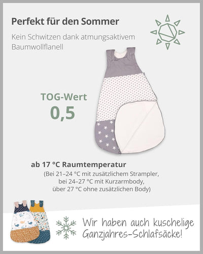 ULLENBOOM Sommerschlafsack Baby Graue Sterne (Made in EU) - Aus OEKO-TEX Materialien - 0,5 TOG, Schl