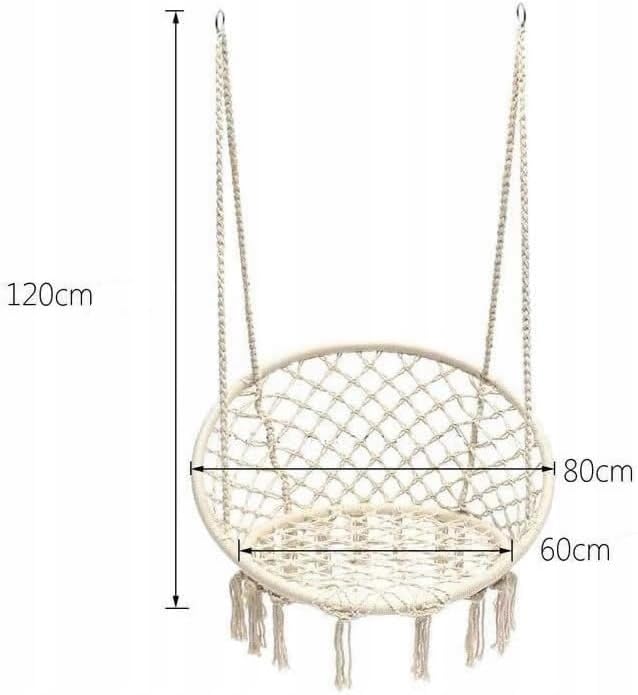 Hängesessel Hängestuhl Outdoor Indoor Garten Hängeschaukel Boho Creme Beige, Beige