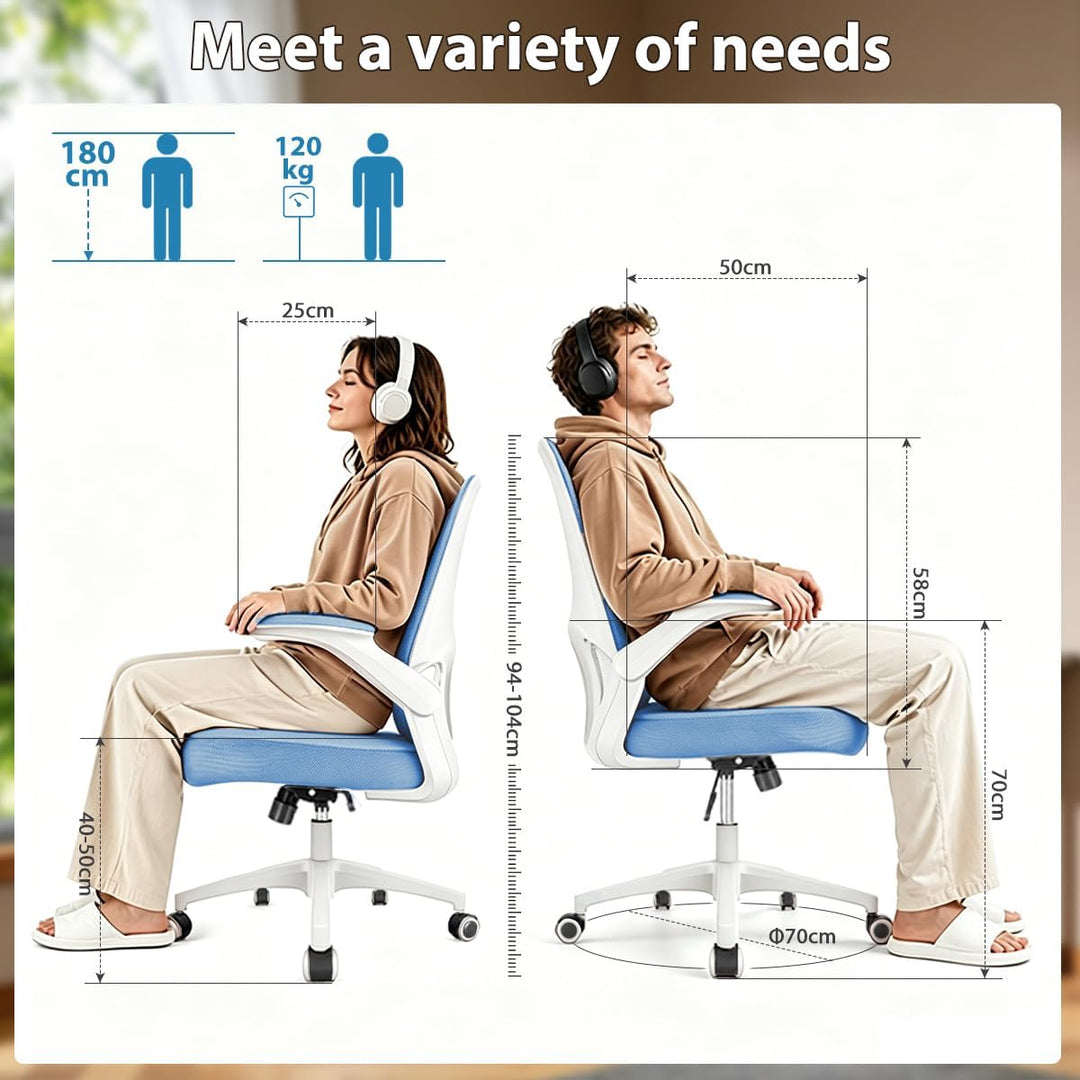 Durrafy Ergonomischer Bürostuhl Schreibtischstuhl mit Hochklappbaren Armlehnen,Verstellbarer Lendenw