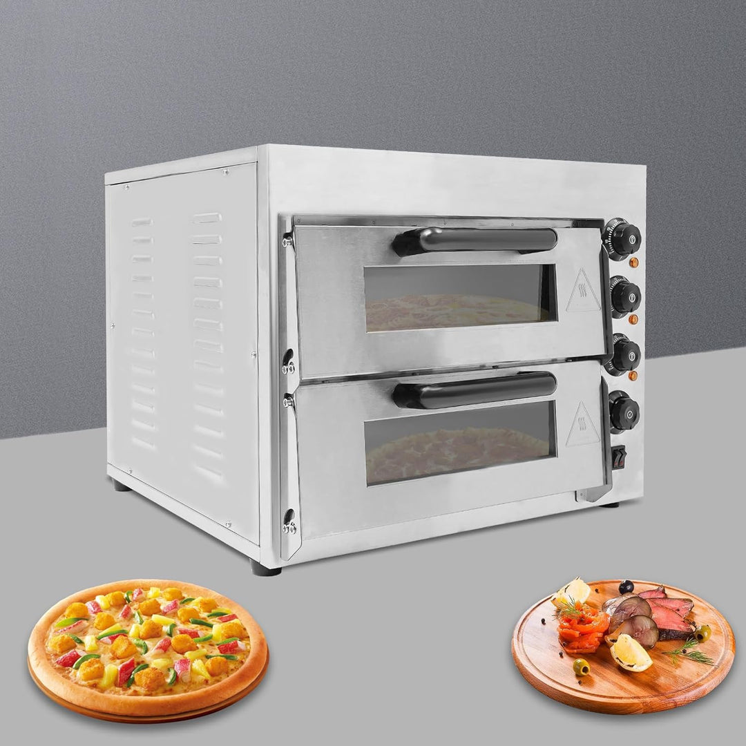 Pizzaofen elektrisch Edelstahl 3000W für den Innenbereich Doppelstock Pizzabackofen 2 Etagen mit Tem