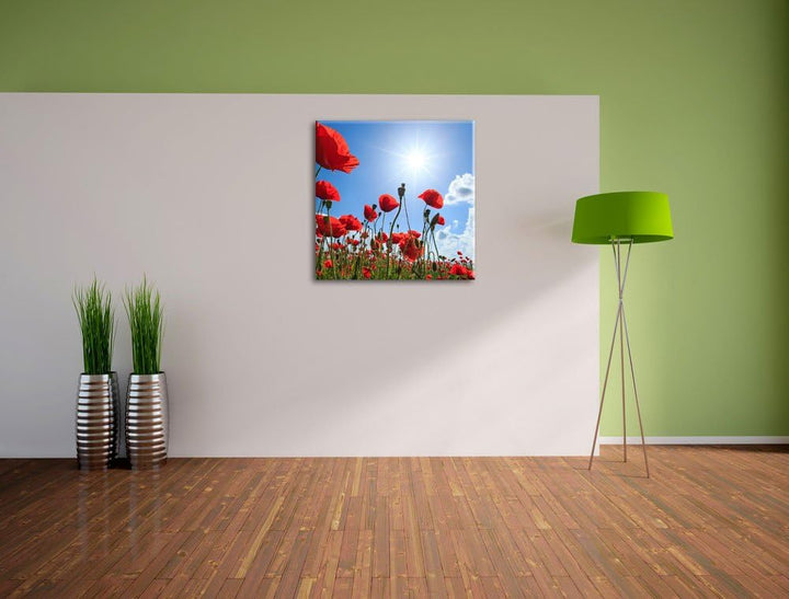Pixxprint Mohnblumen, Format: 70x70 auf Leinwand, XXL riesige Bilder fertig gerahmt mit Keilrahmen,