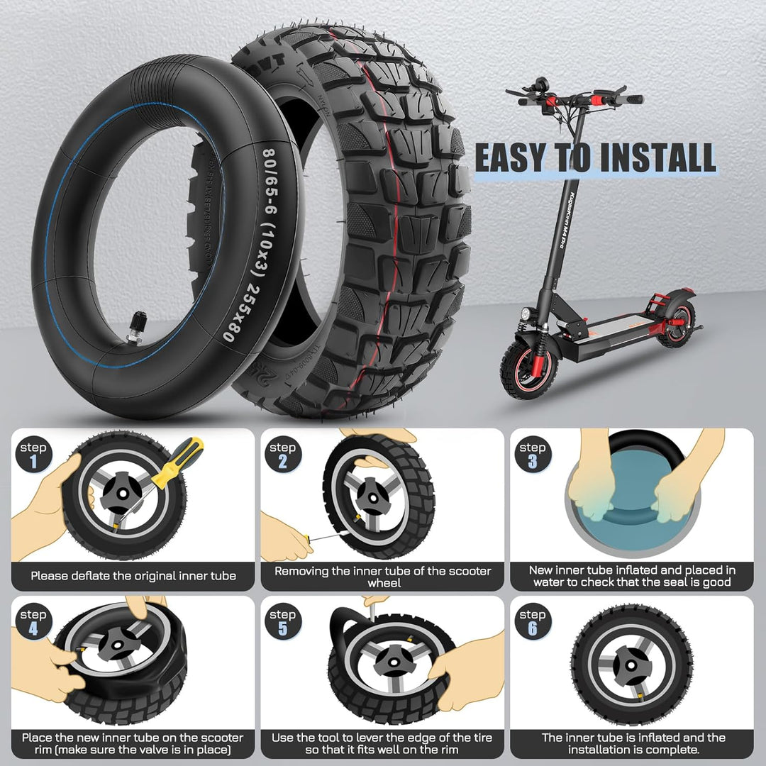 255x80 Reifen und Schlauch mit Silber Ventil Gerade, 10 x 3 Zoll Offroad Ersatzreifen Schlauch E Sco