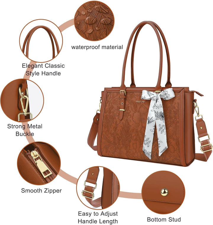 MOSISO Laptop Tasche für Frauen,15,6 Zoll PU Leder Tote Bag Kompatibel mit MacBook,HP,Dell,Asus Note