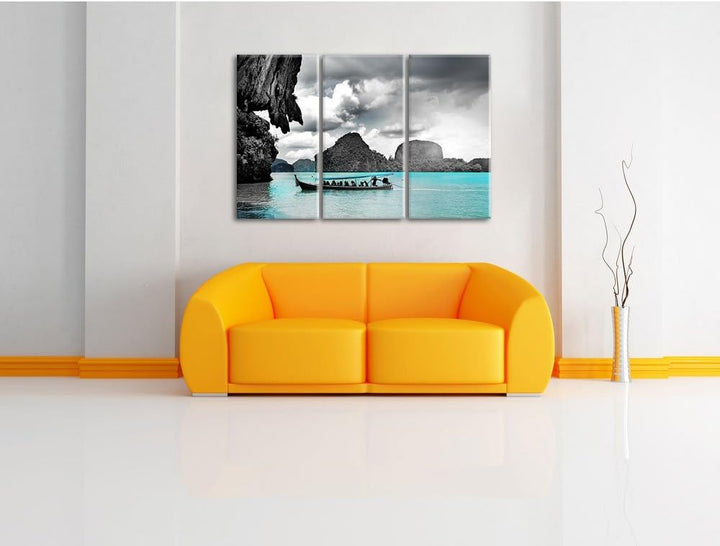 Pixxprint Thailand Phuket Playa Paradisiaca / 3-Teilig/Gesamtmass 120cm Leinwandbild bespannt auf Ho