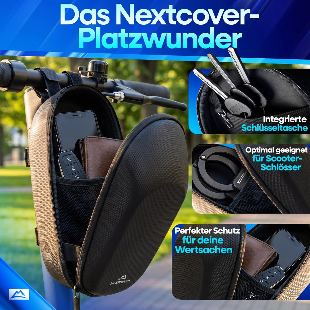 NEXTCOVER® E-Scooter Tasche [EVA Hartschale | Spritzwassergeschützt] | Lenkertasche mit Schlüsselfac