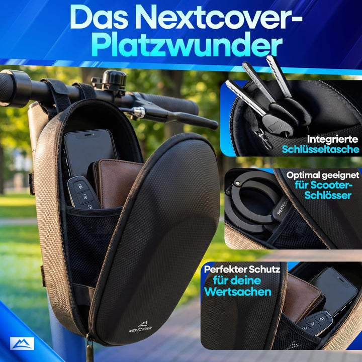 NEXTCOVER® E-Scooter Tasche [EVA Hartschale | Spritzwassergeschützt] | Lenkertasche mit Schlüsselfac