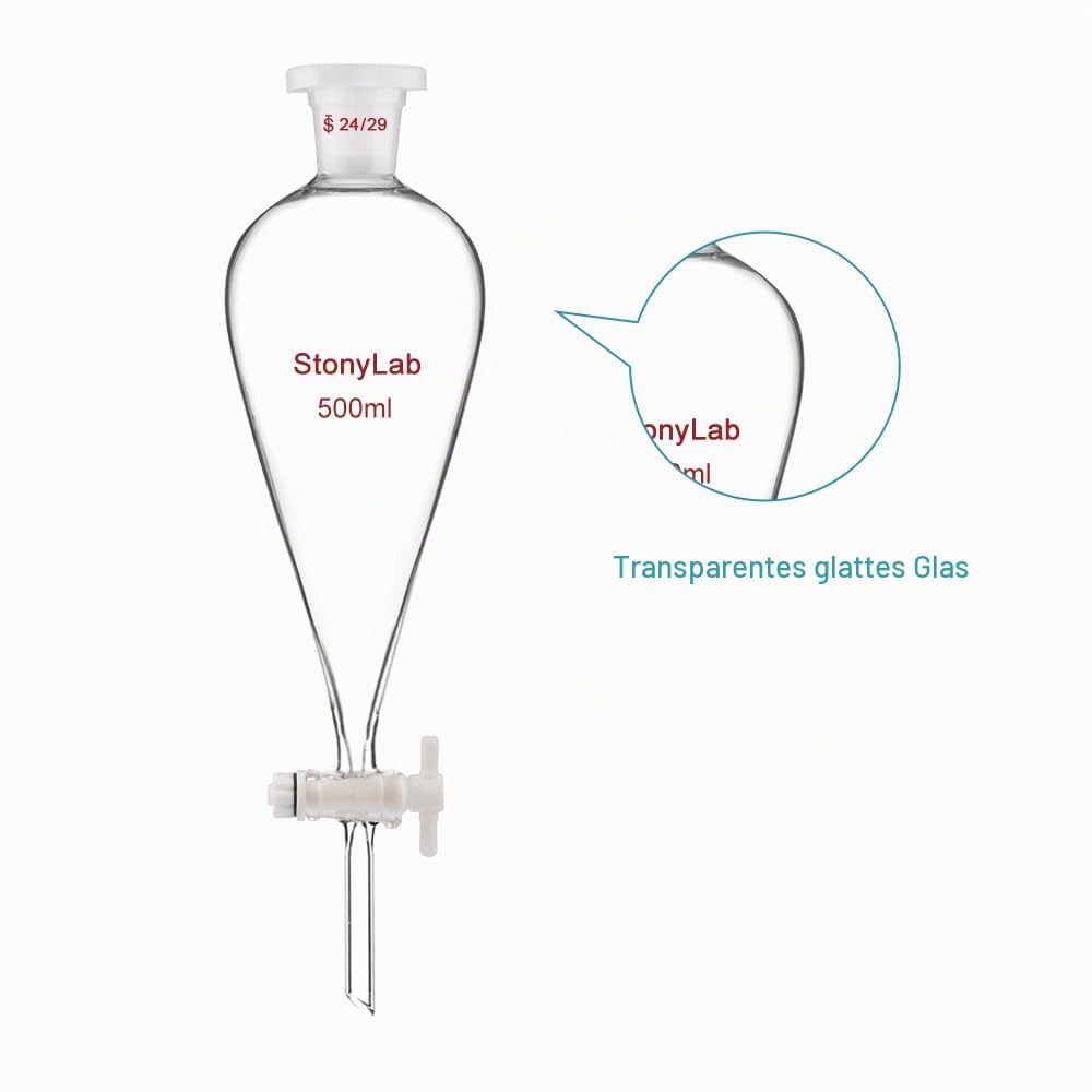 stonylab Scheidetrichter Glas, Borosilikatglas 500 ml Scheidetrichter Heavy Wall Conical Separatory