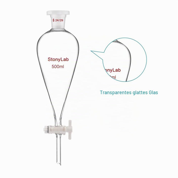 stonylab Scheidetrichter Glas, Borosilikatglas 500 ml Scheidetrichter Heavy Wall Conical Separatory