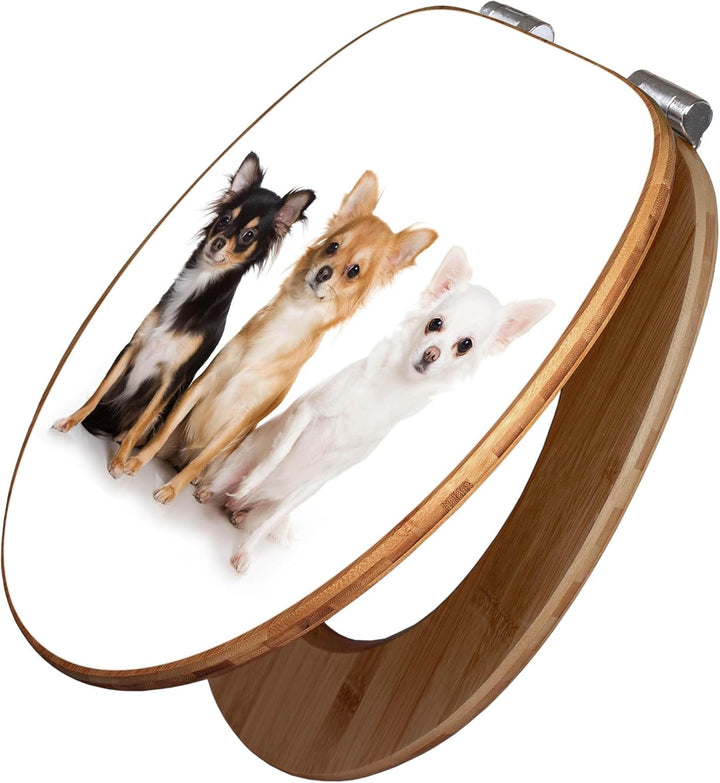 banjado® Design WC Sitz Bambus Absenkautomatik mit Motiv Chihuahua/Toilettendeckel mit Absenkautomat