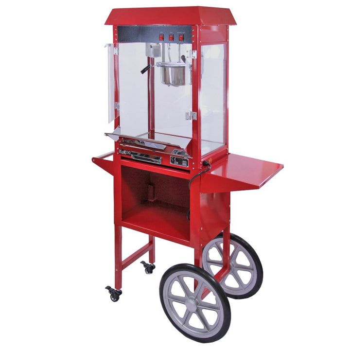 Professionelle Popcornmaschine mit Trolley aus Stahl, für Süssigkeiten, Karamell, Kapazität 230 g, e
